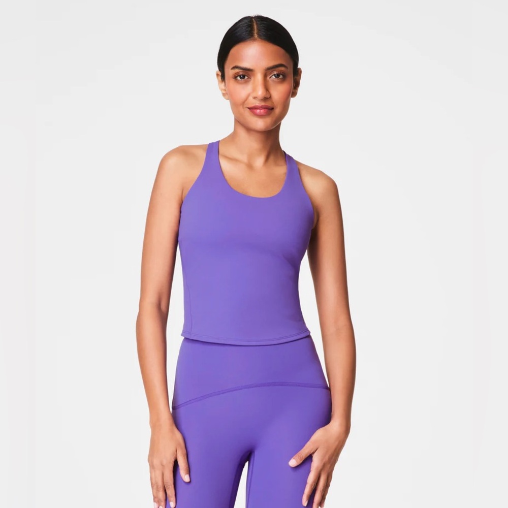 Spanx contour cross back purple shelf workout activewear tank top size large
